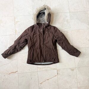 Brown Ski & Snow Jacket with Faux Fur Hood